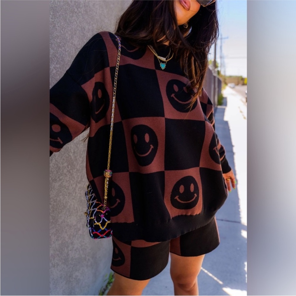 Dressed in LALA Black and Brown Smiley Sweater
